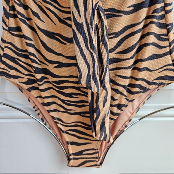 Aerie Zebra Tiger Print Wrap Front One Piece Full Coverage Swimsuit Small Long - Picture 7 of 8